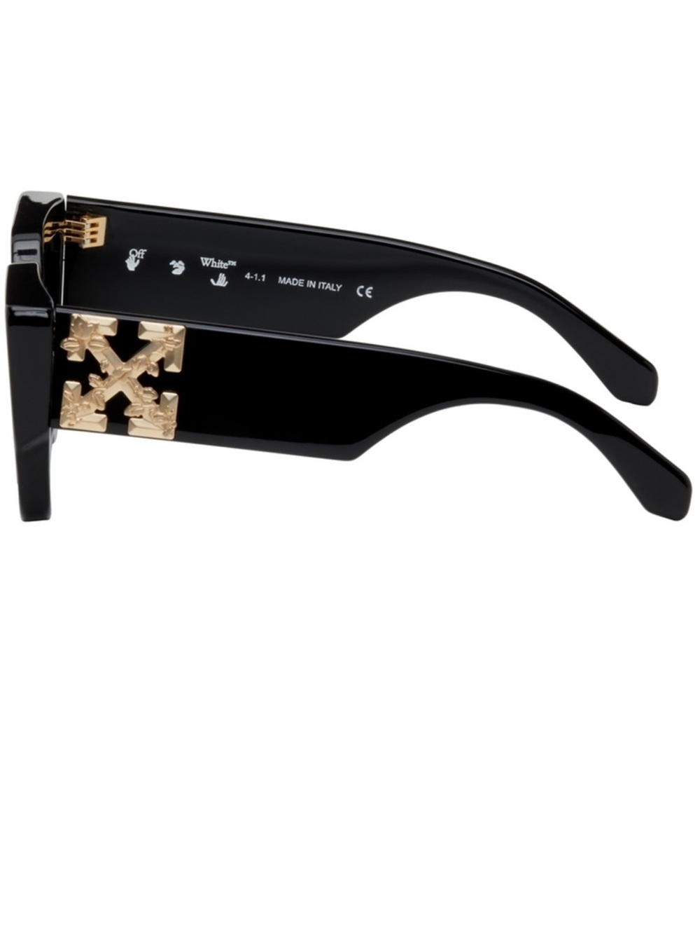 Off-White Black Acetate Sunglasses with Gold Cross Arrows